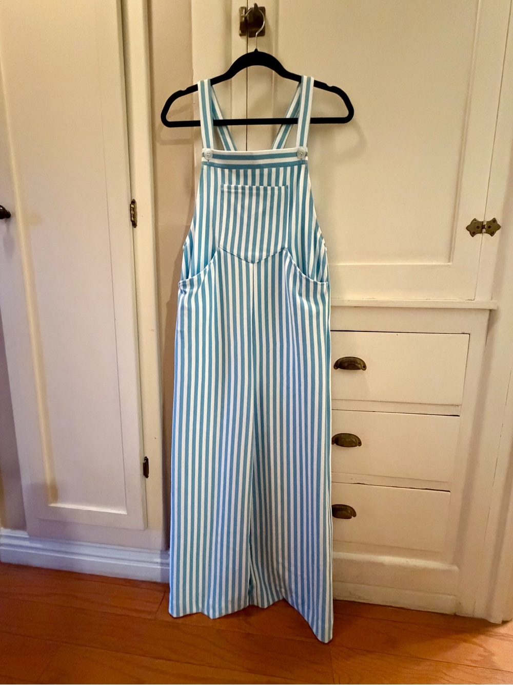HALARA Blue & White Vertical Stripe Wide-Leg Overalls S